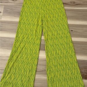Zara Lime Green Patterned Wide Leg Pants